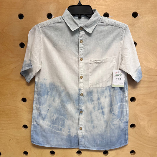 Blue Tie Dye Linen Blend Button Up Shirt