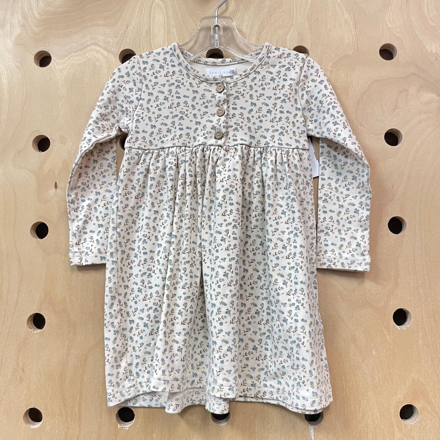 Cream & Blue Floral Organic Dress