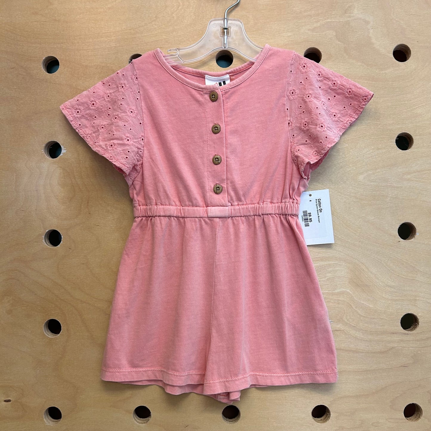 Pink Eyelet Sleeve Romper