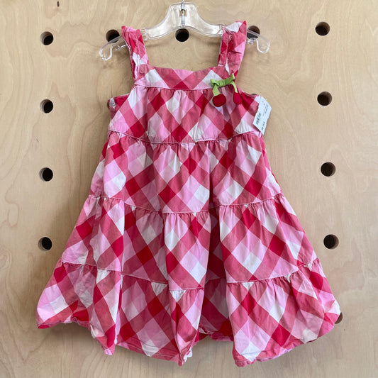 Pink + Red Smocked Floral Crinkle Dress