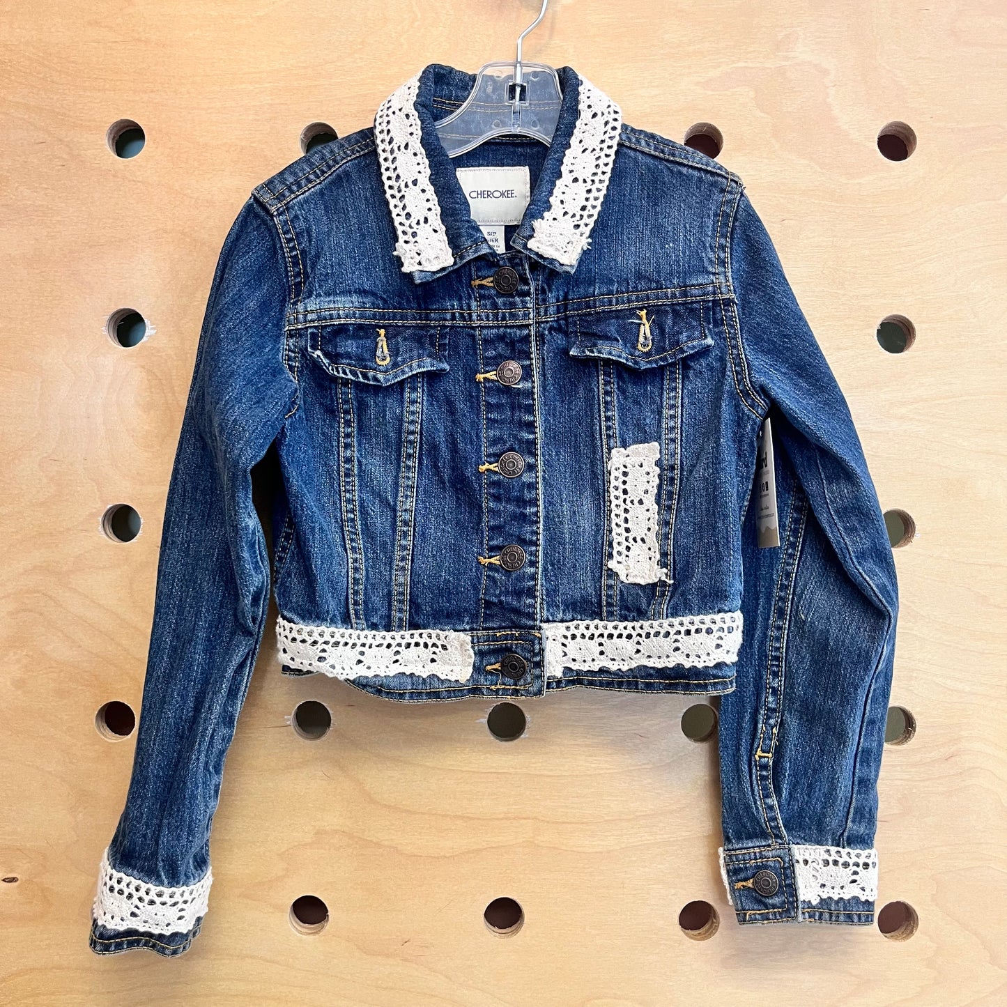 Denim Lace Trim Button Jacket