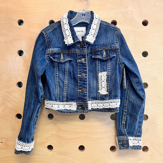 Denim Lace Trim Button Jacket