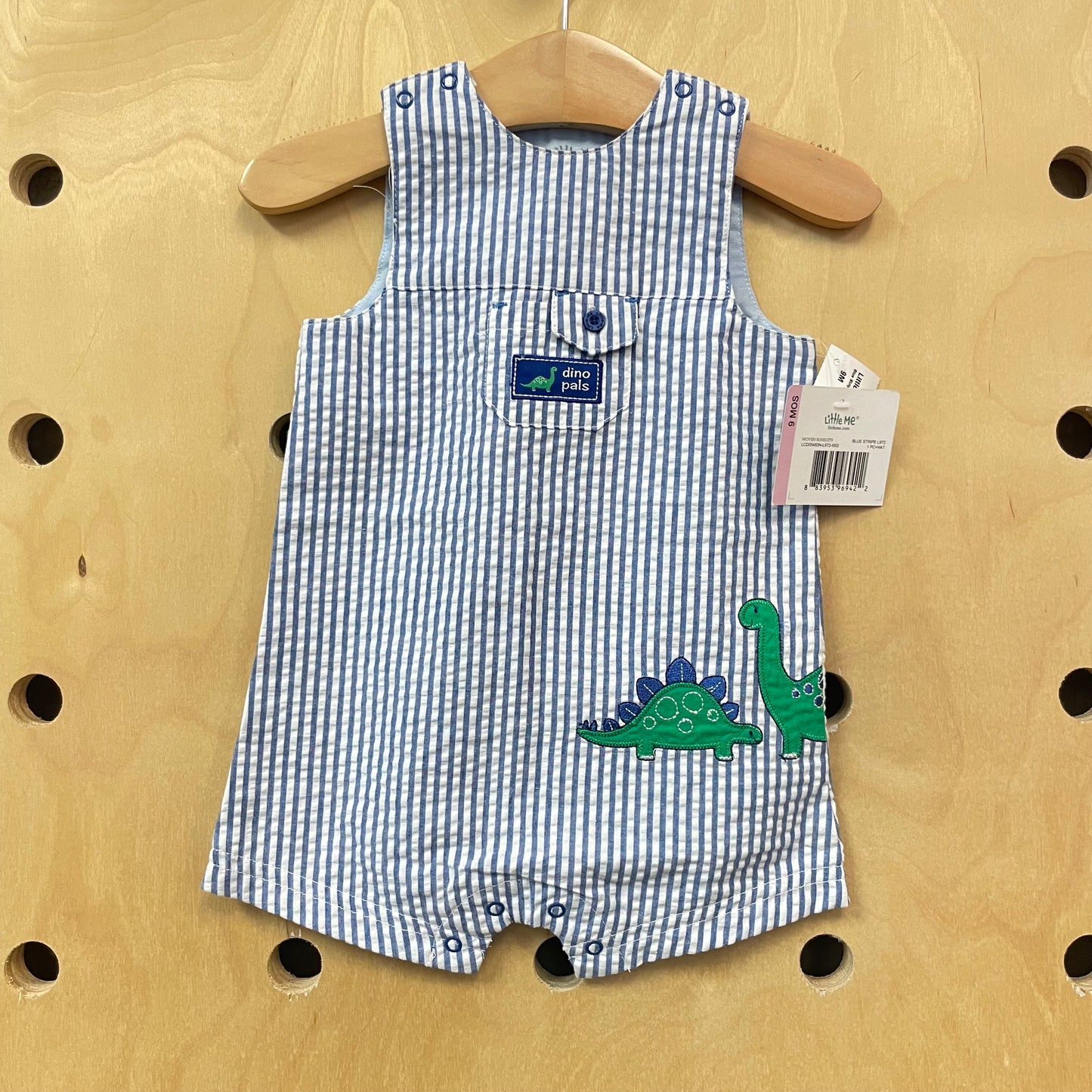Blue Striped Seersucker Dinos Romper NEW!