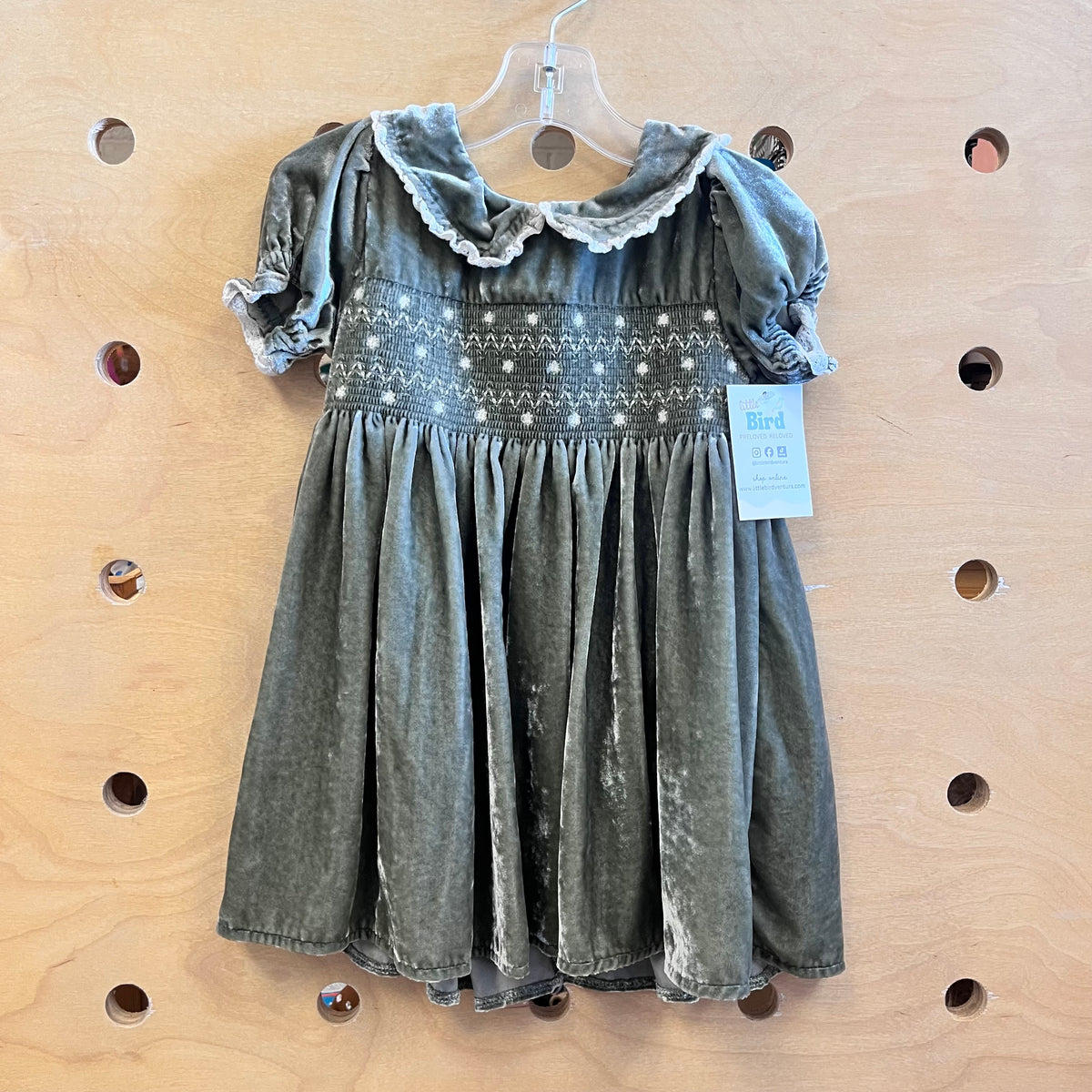 Sage Green Smocked Velour Dress