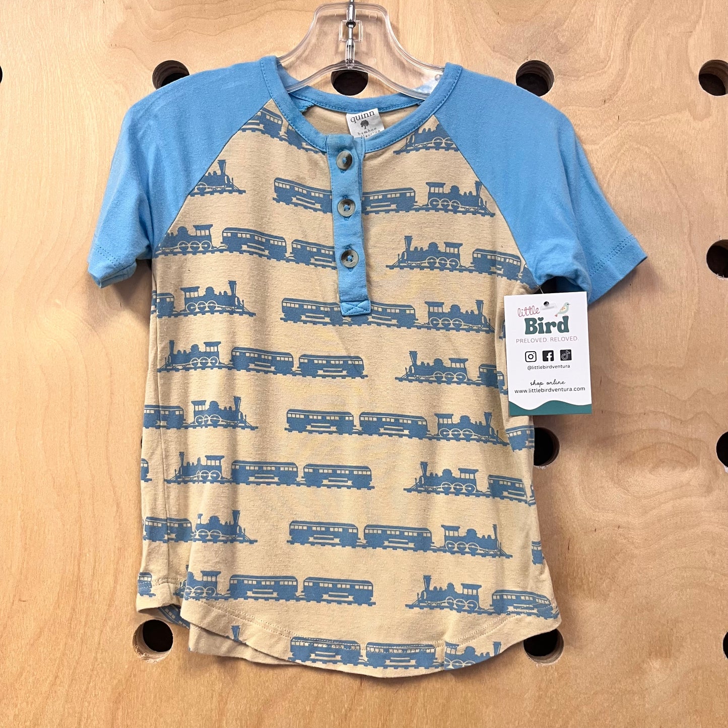 Beige & Blue Train Bamboo Henley