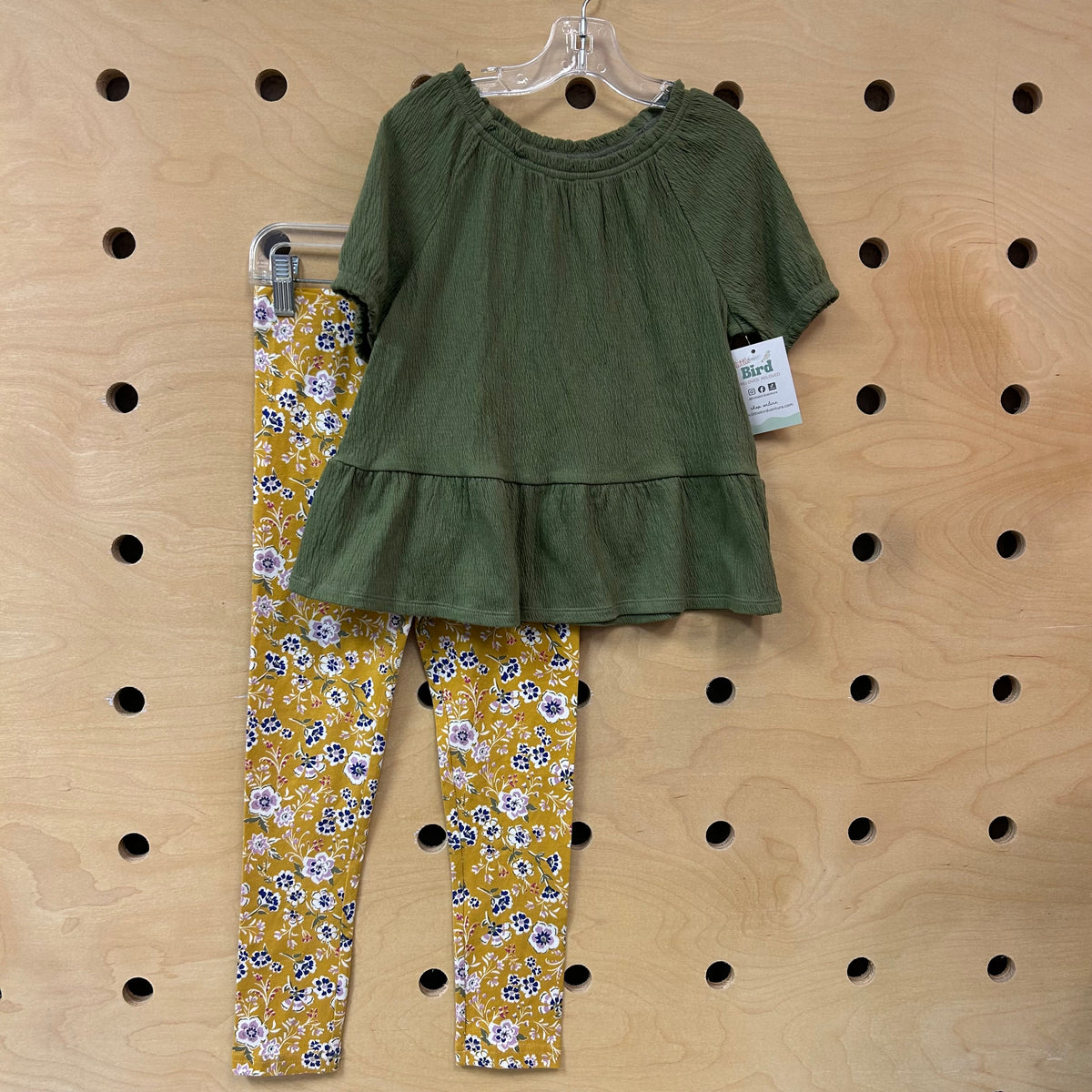 Green Top & Mustard Floral Leggings