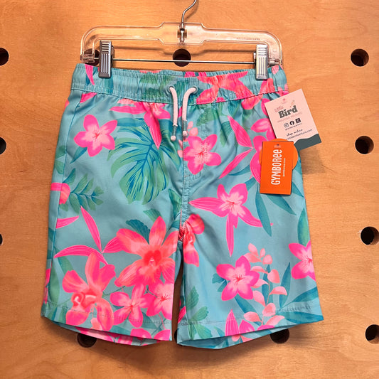 Blue & Pink Hibiscus Swim Trunks NEW!