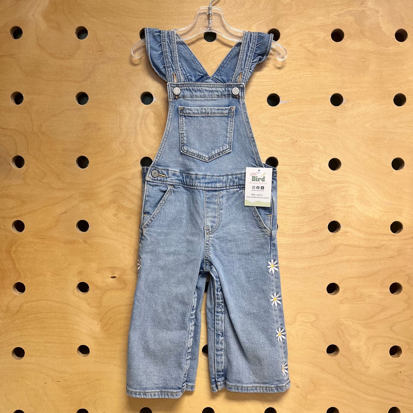 Embroider Flower Denim Overalls