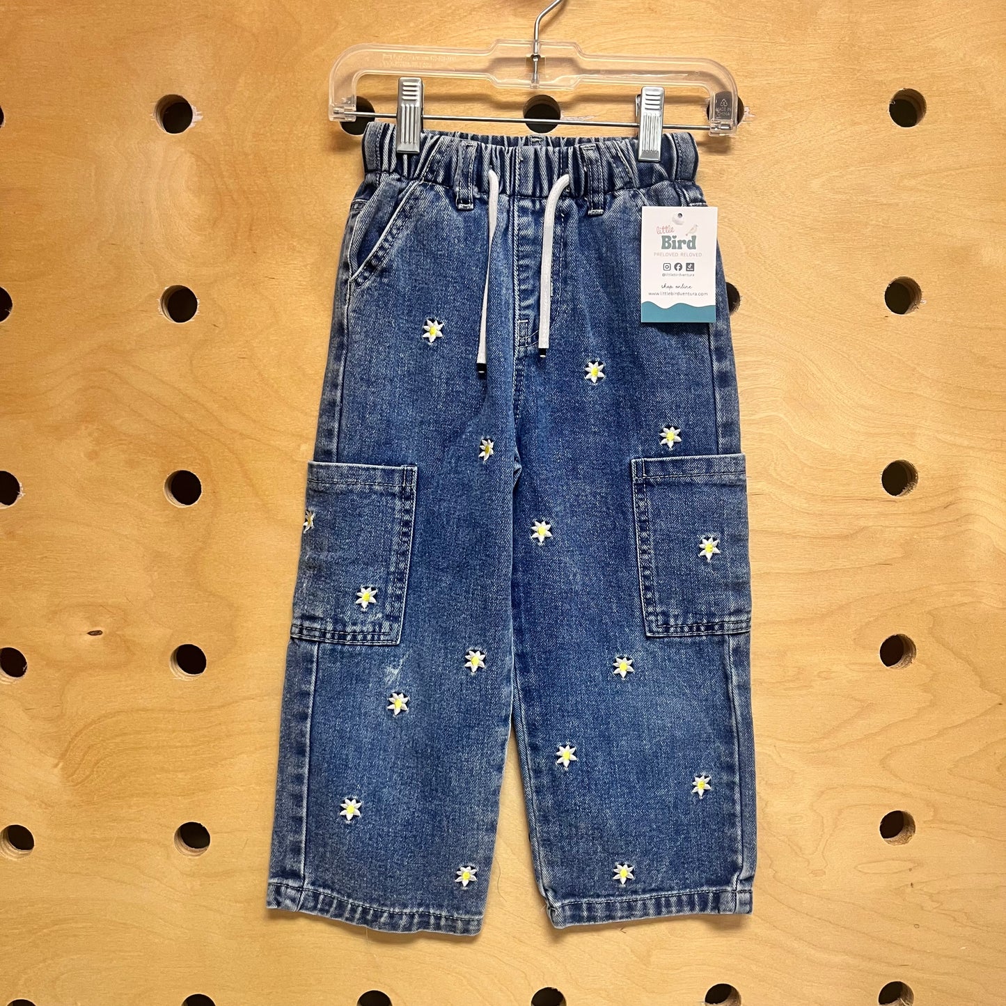 Embroidered Floral Denim Pocket Pants