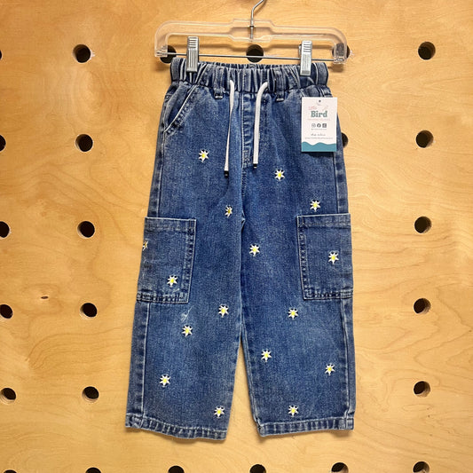 Embroidered Floral Denim Pocket Pants