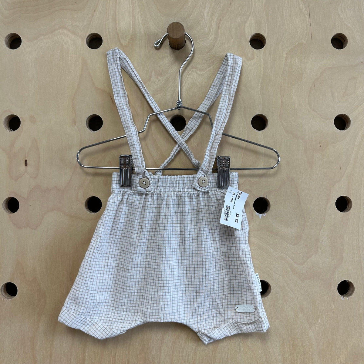 Tan Plaid Suspender Shorts