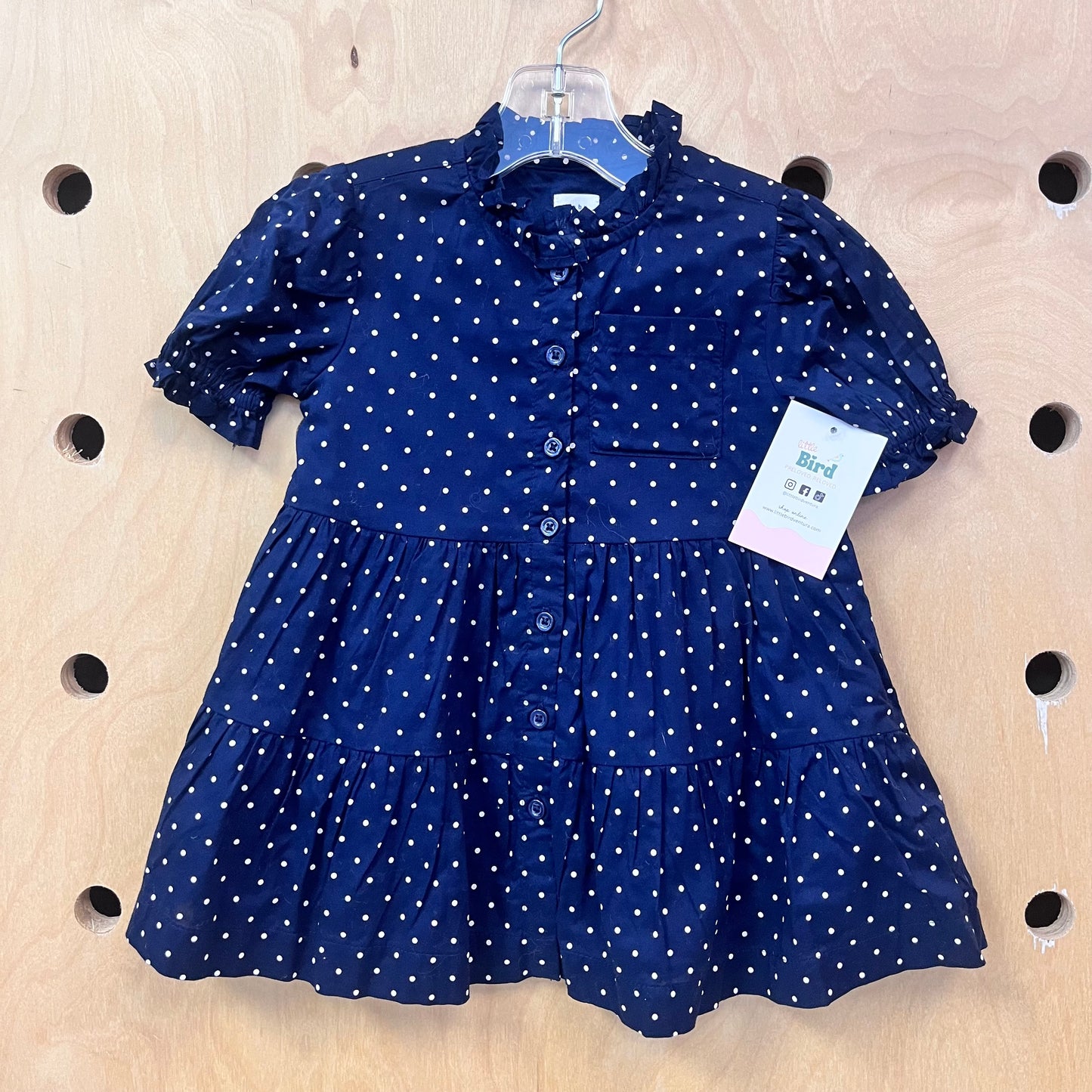Navy Polka Dot Button Dress