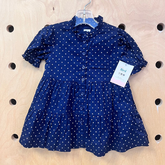 Navy Polka Dot Button Dress