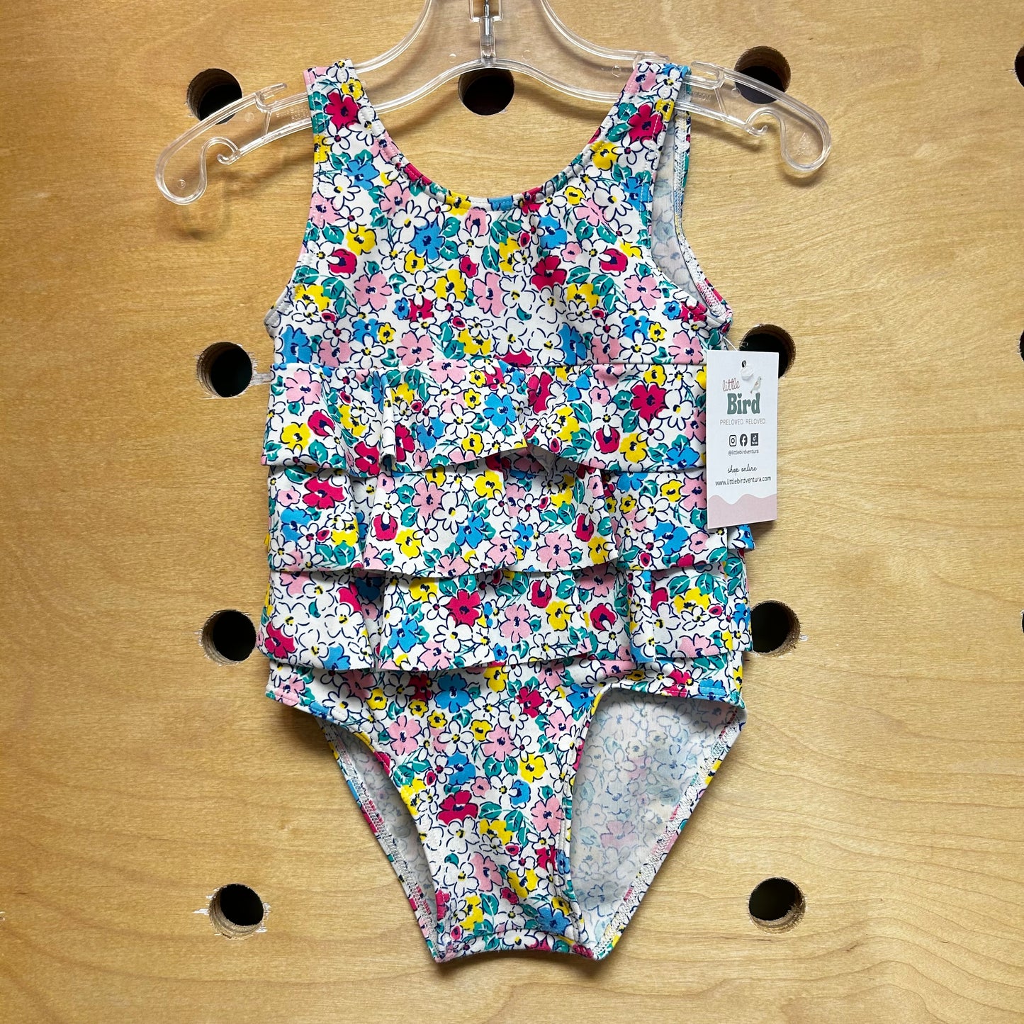 White/Pink Floral Ruffle Swimsuit
