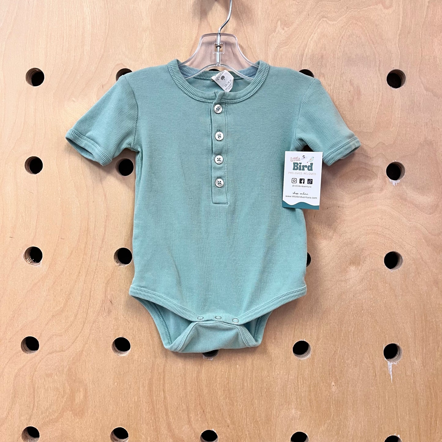 Organic Green Ribbed Henley Bodysuit