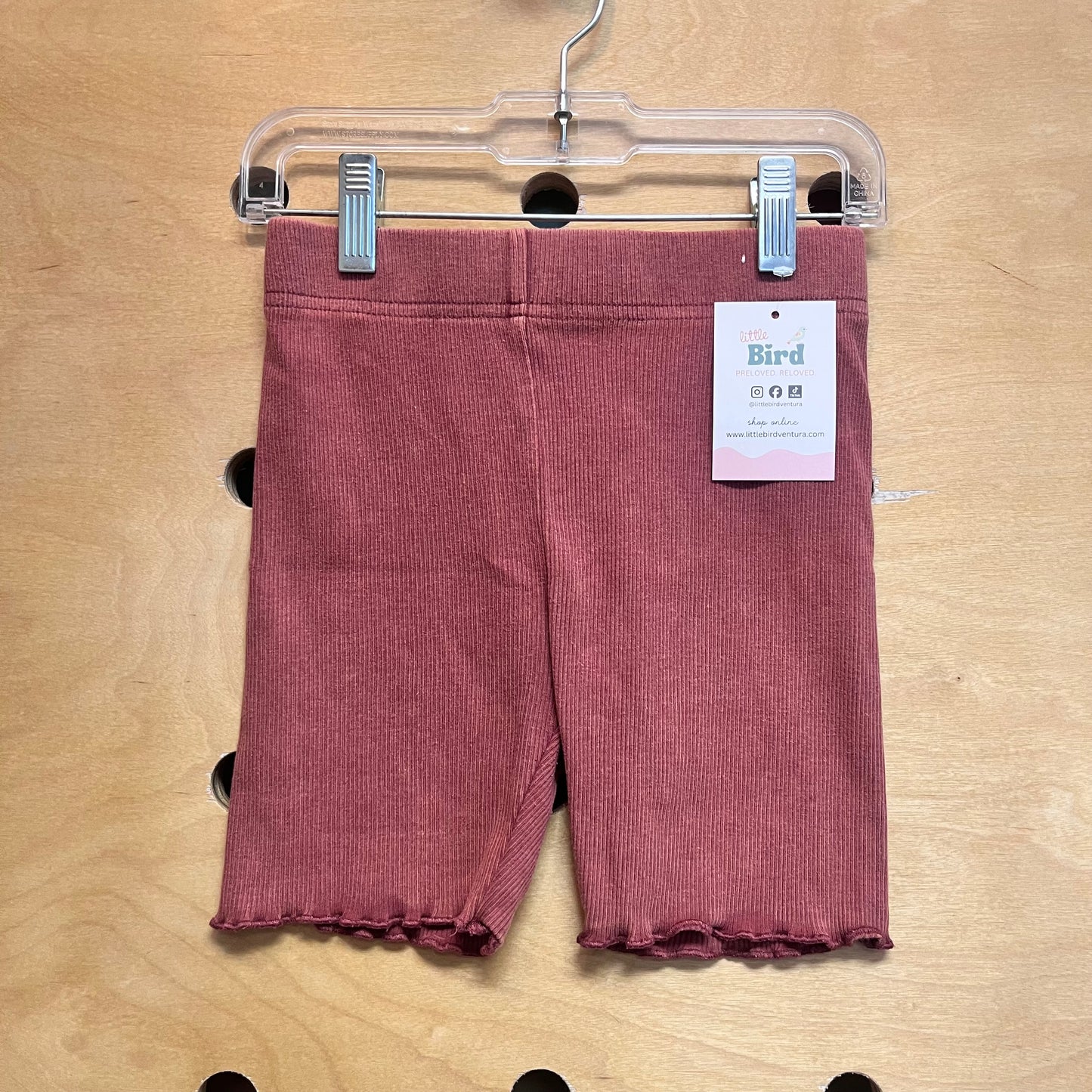 Rust Ribbed Lettuce Hem Bike Shorts