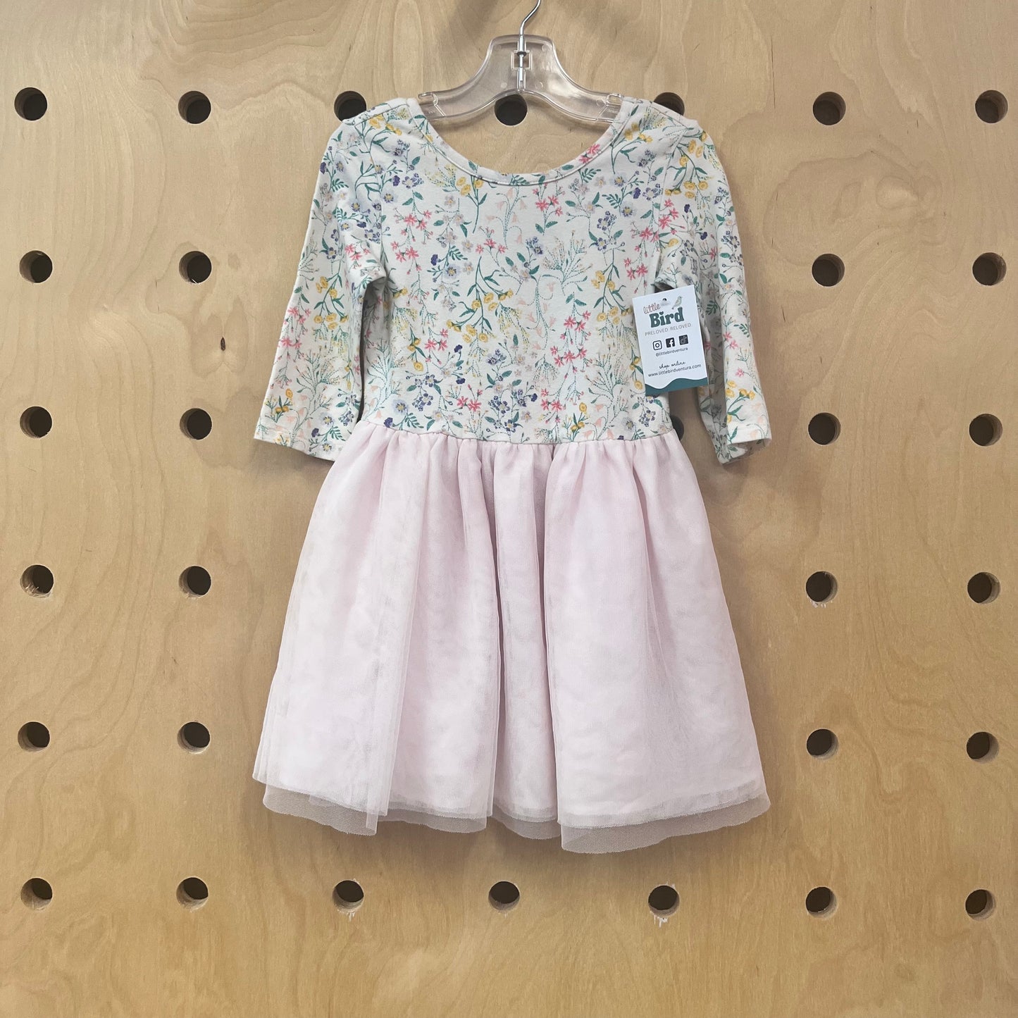Cream Floral + Pink Tulle Dress
