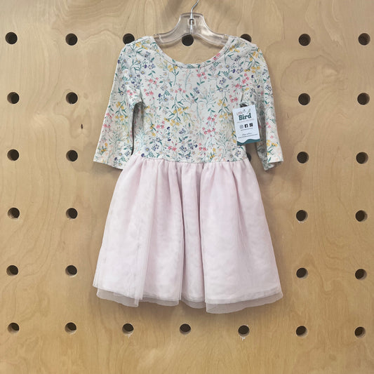 Cream Floral + Pink Tulle Dress