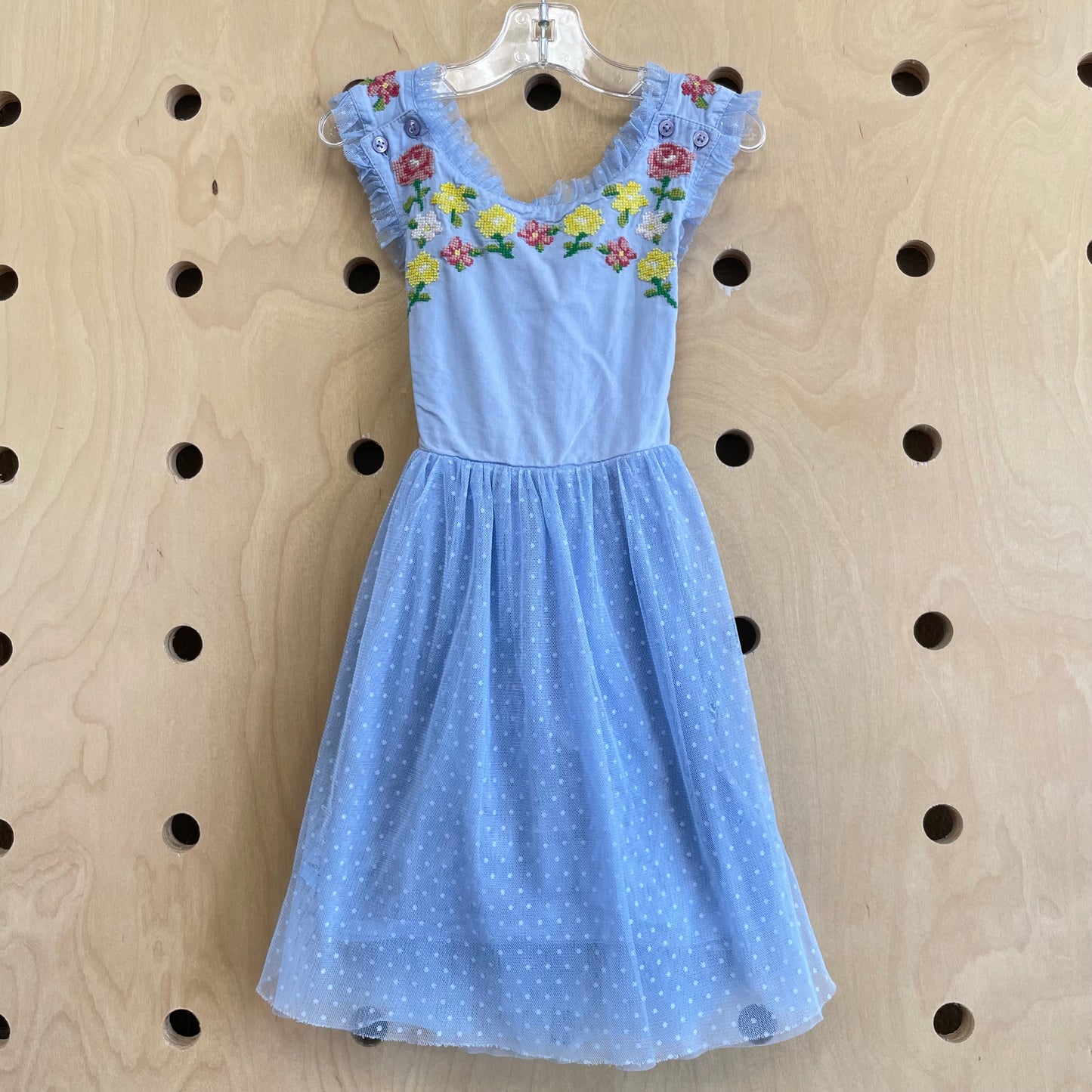 Blue Embroidered Tulle Dress