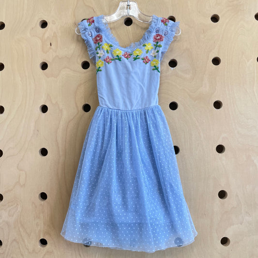 Blue Embroidered Tulle Dress