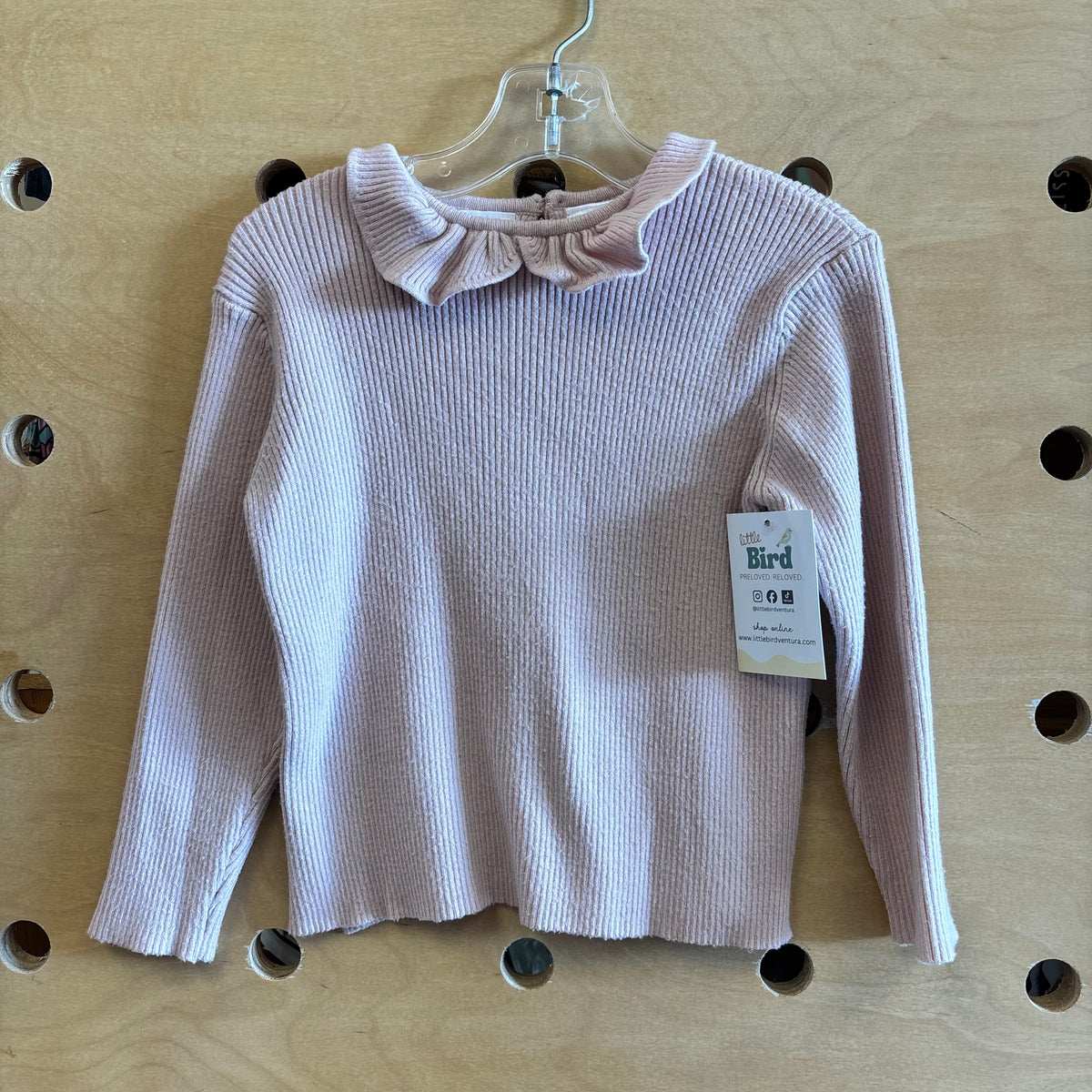 Pink Ribbed Ruffle Collar Top