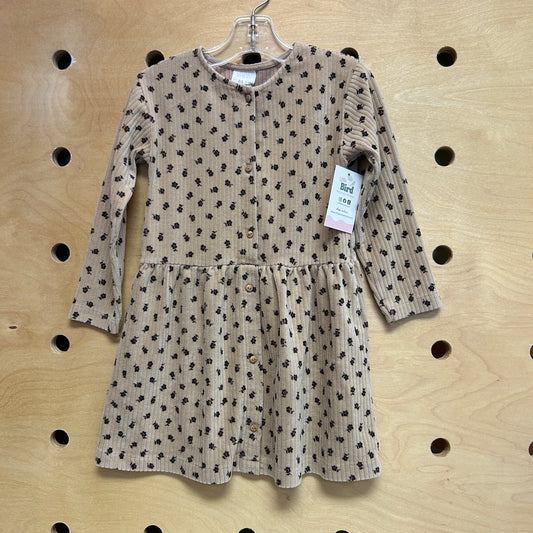 Tan Floral Cord Button Dress
