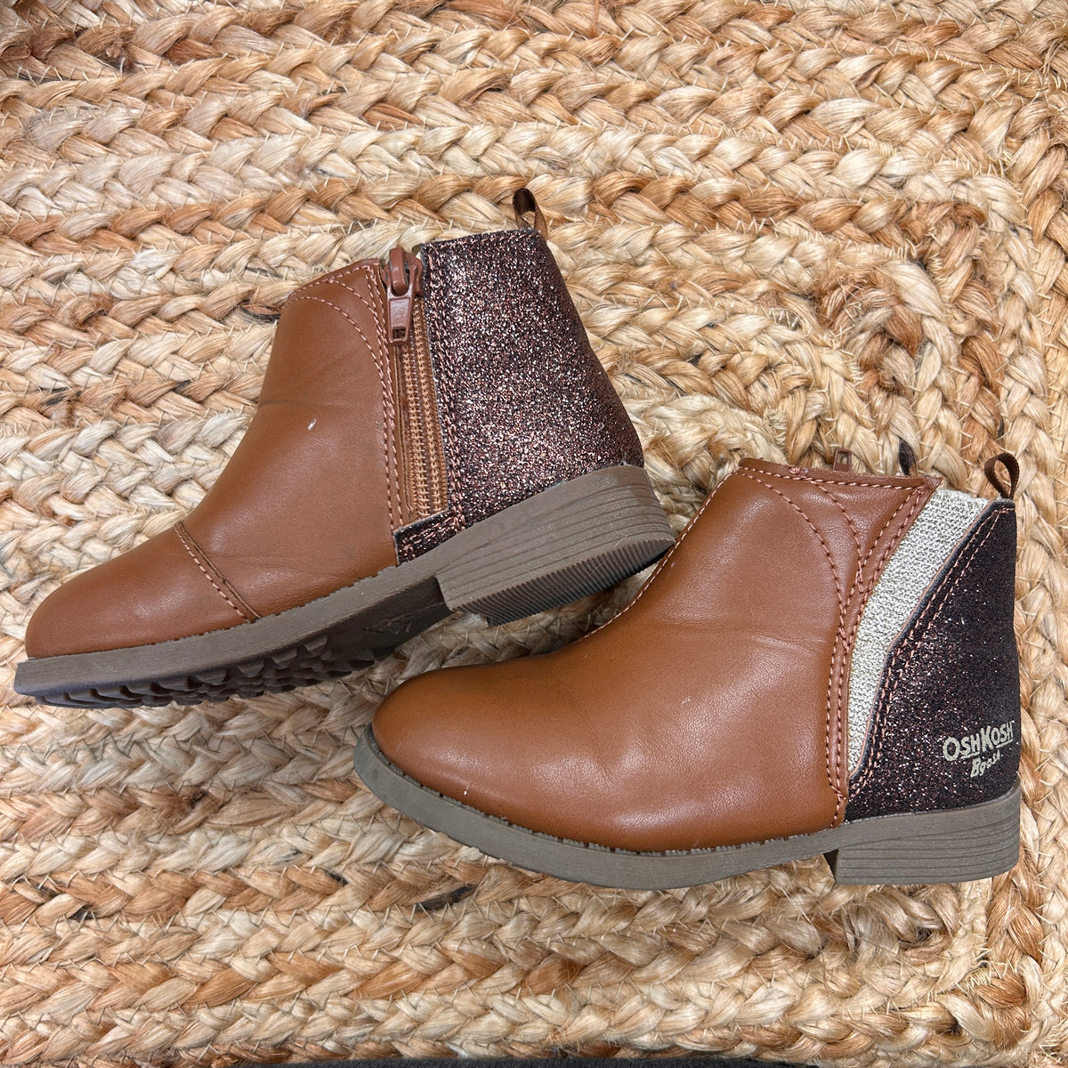 Brown Glitter Zip Up Ankle Boots