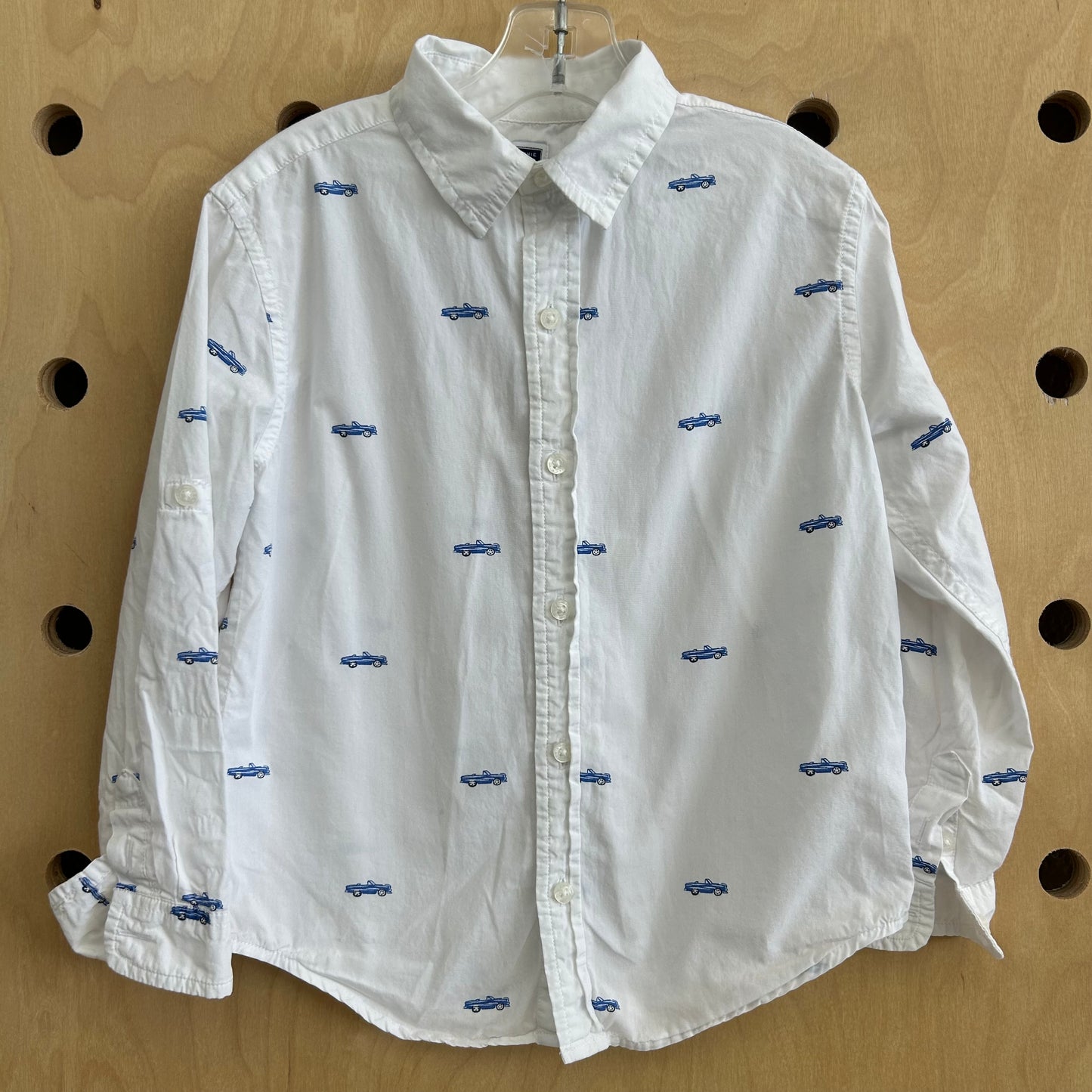 White + Blue Cars Button Up
