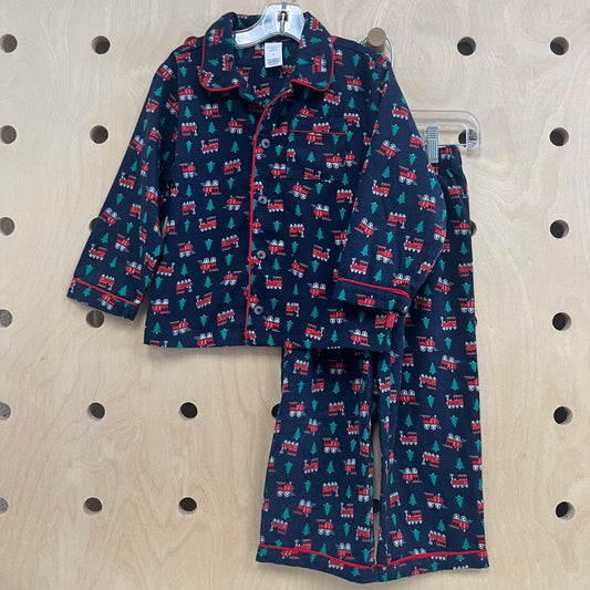 Navy Trains Holiday Pajamas