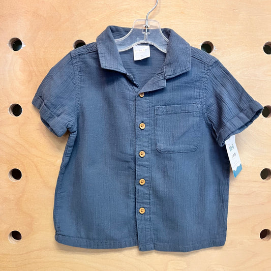 Organic Teal Pocket Button Up