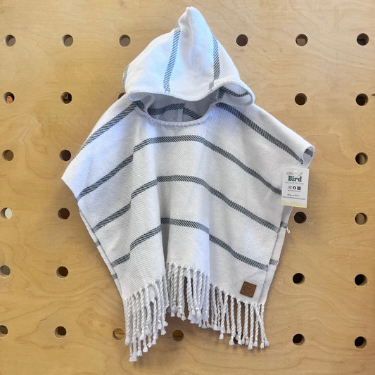 White  & Teal Striped Poncho