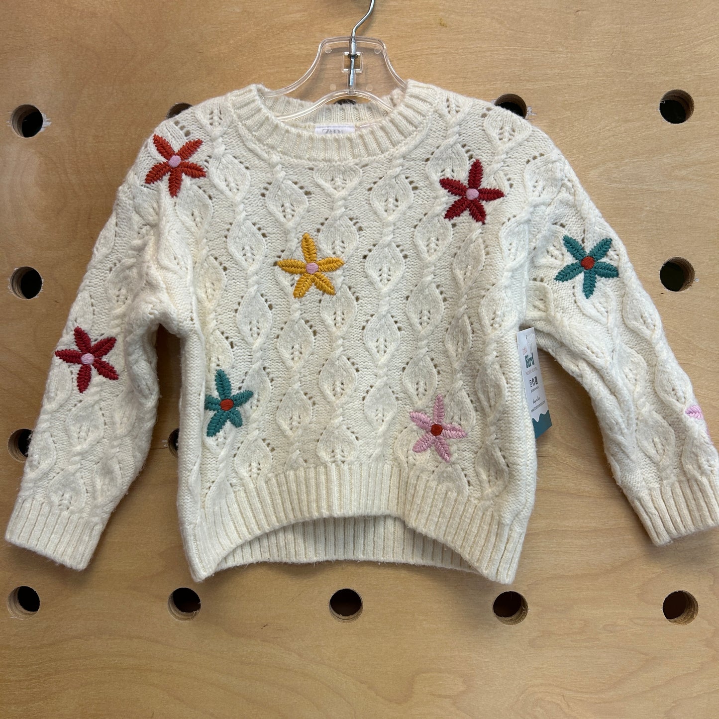 White Embroider Flowers Knit Sweater