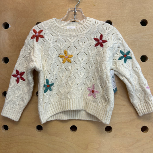 White Embroider Flowers Knit Sweater