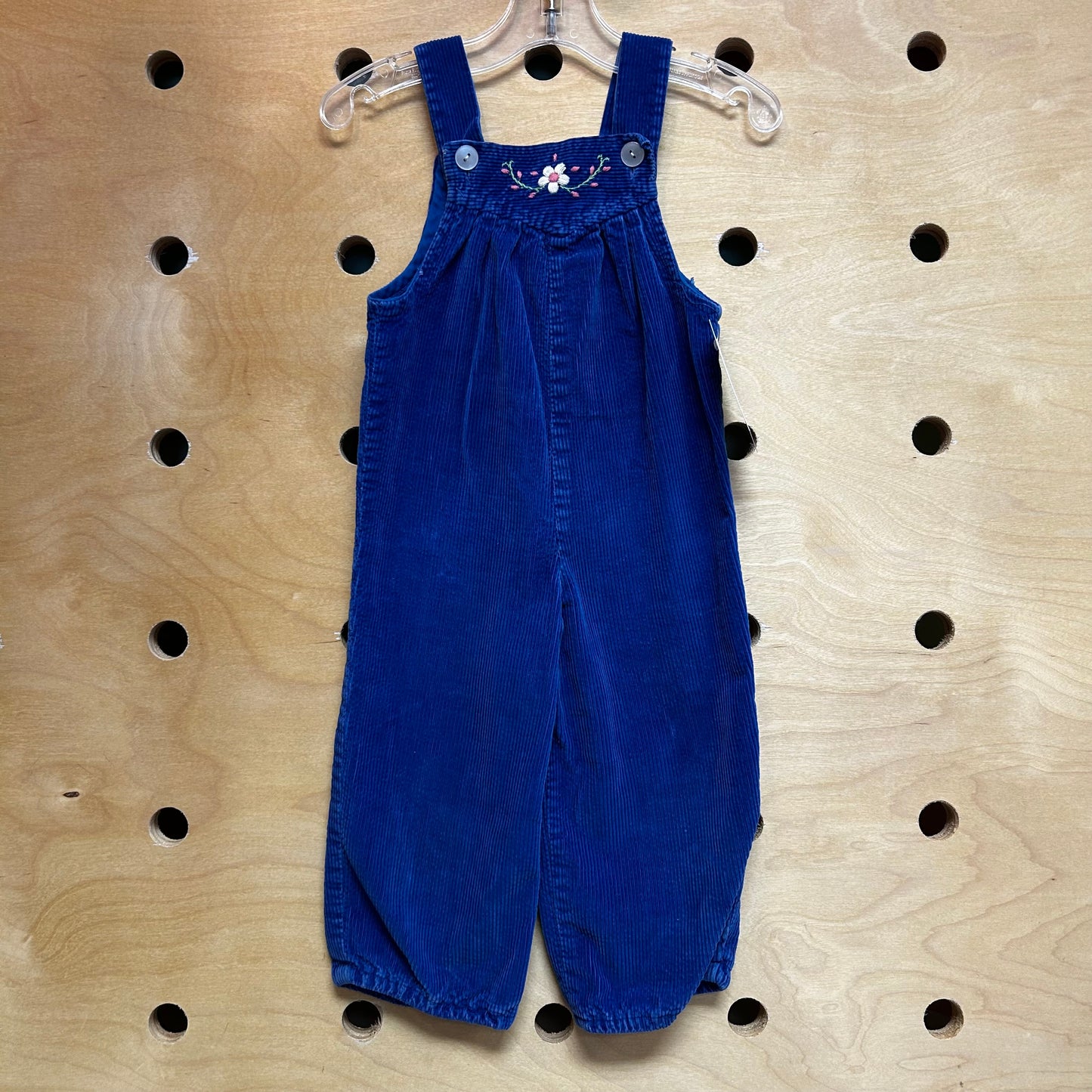 Blue Cord Floral Overalls