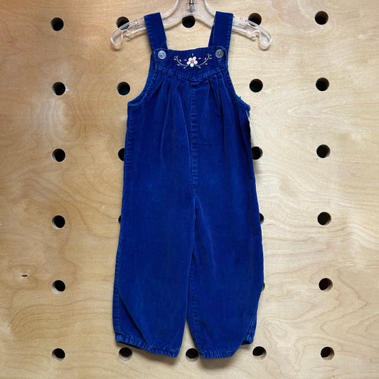 Blue Cord Floral Overalls