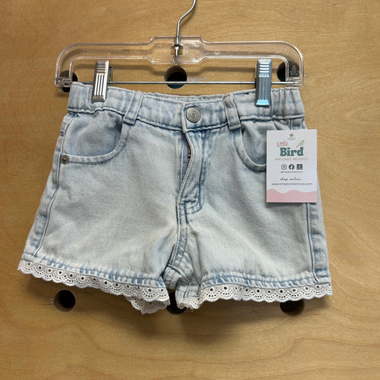 Lace Trim Light Wash Denim Shorts