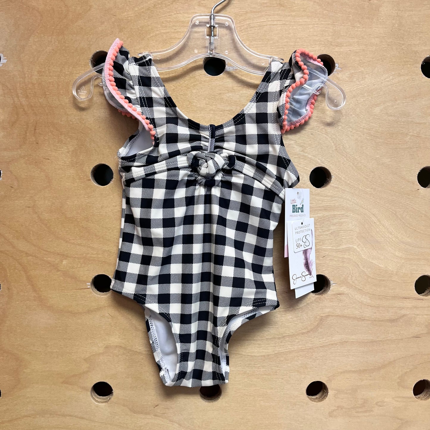 Peach Pom B&W Plaid Swimsuit NEW!