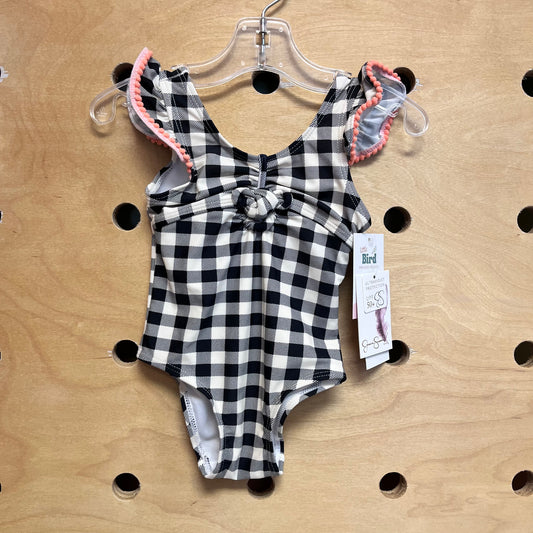 Peach Pom B&W Plaid Swimsuit NEW!