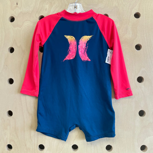 Bright Coral + Blue Logo Swimsuit