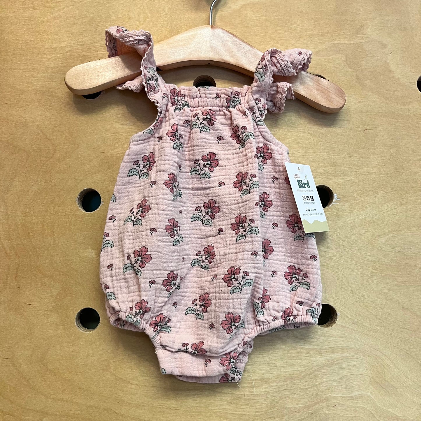 Organic Pink Floral Gauze Romper