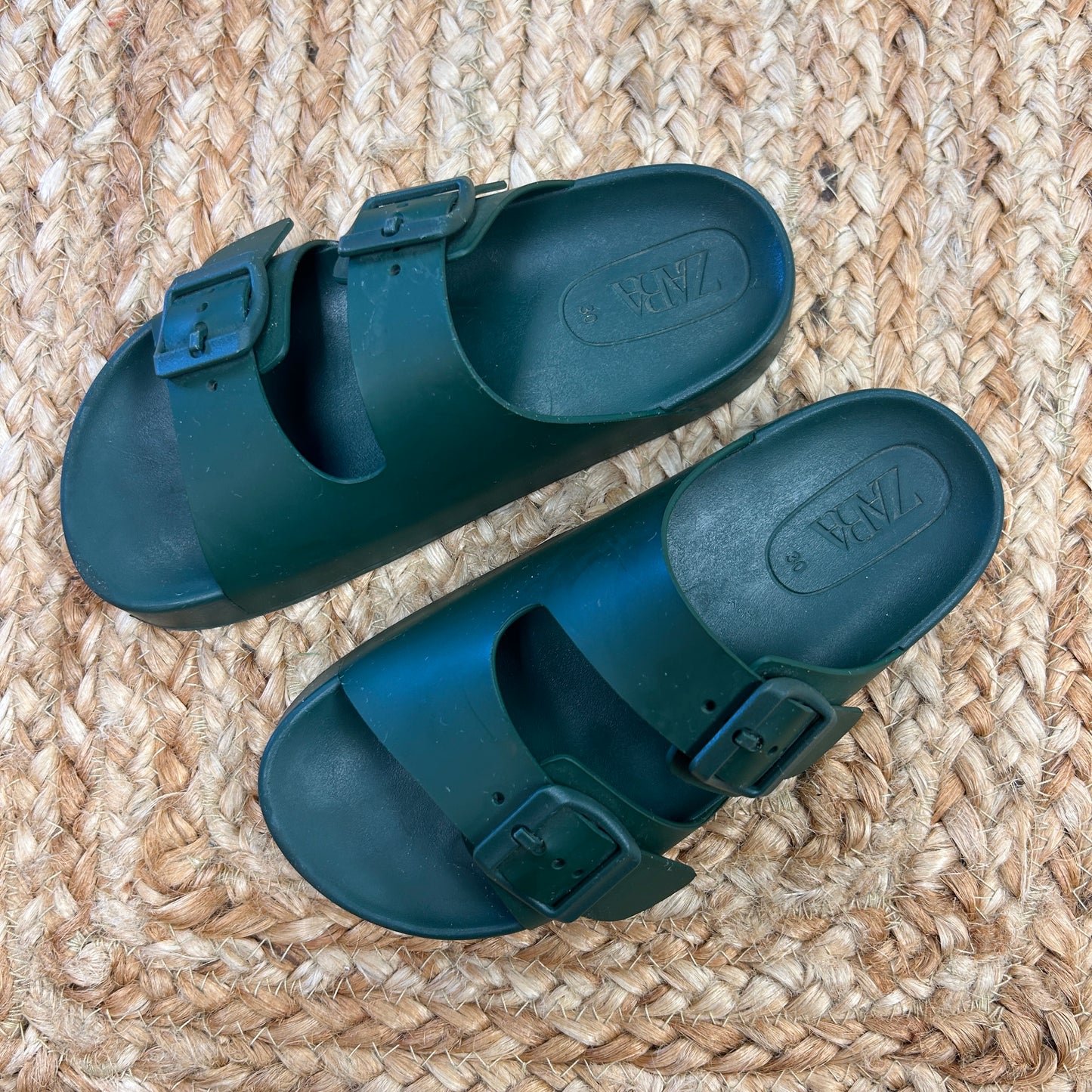 Green Slide On Sandals