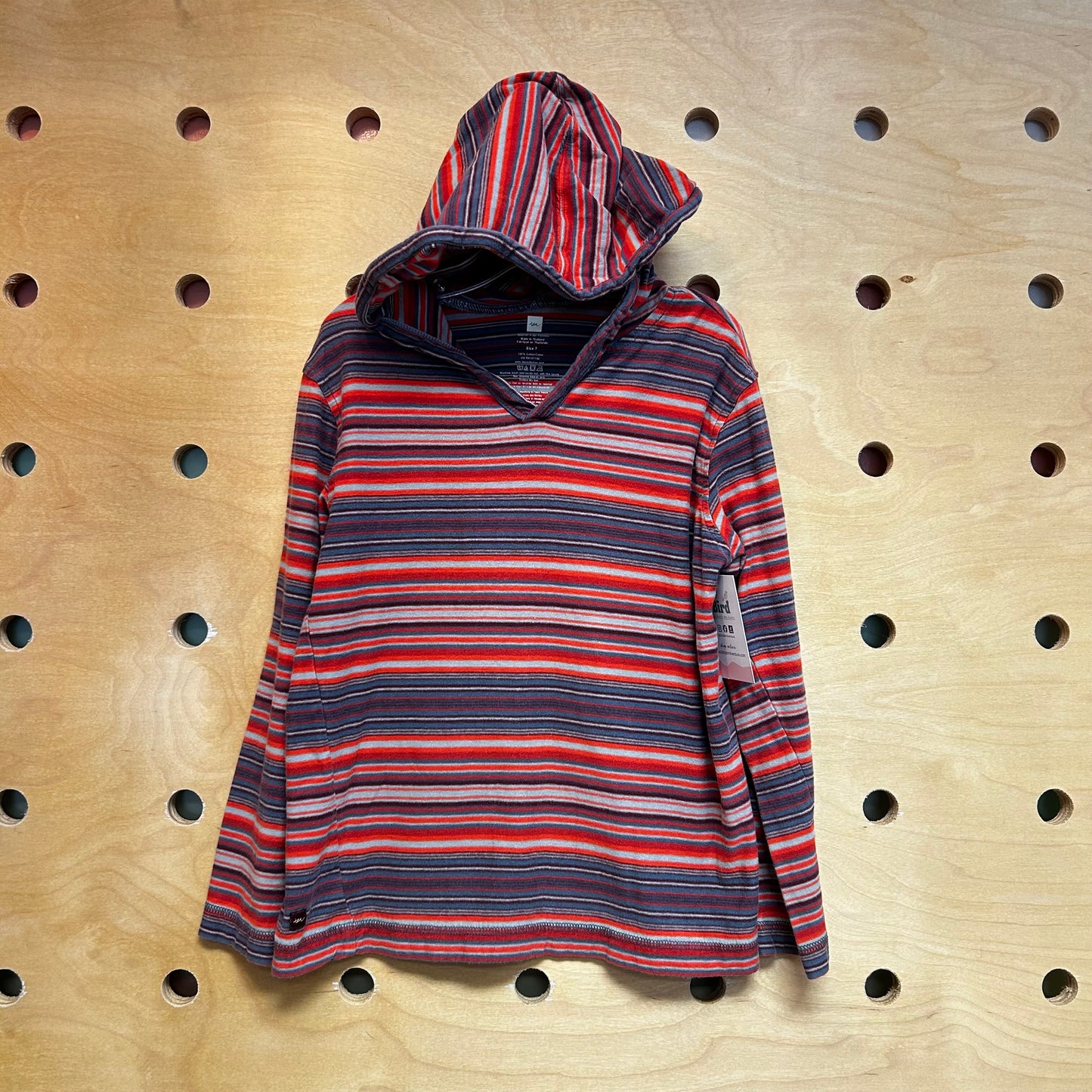Grey/Red Striped Hooded LS