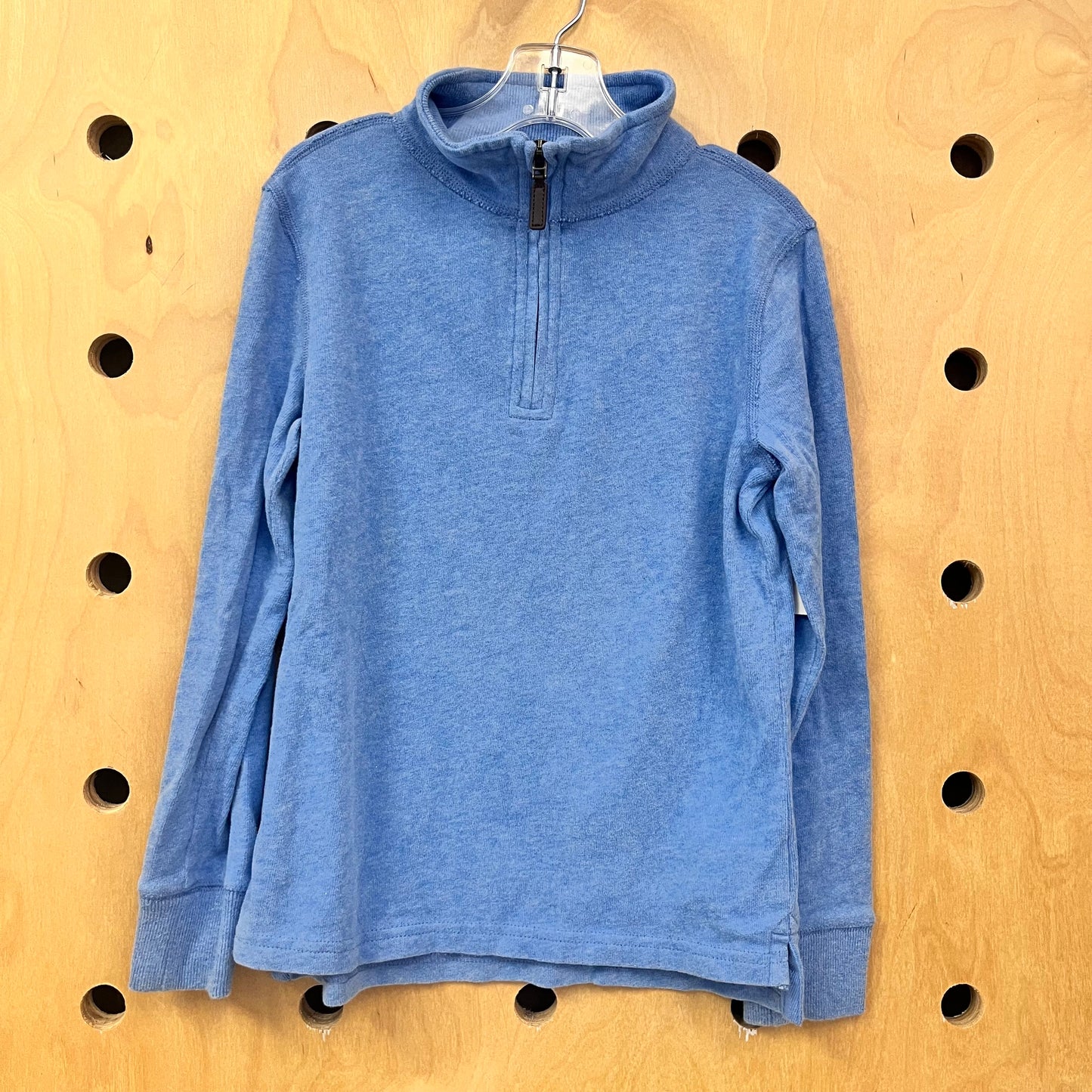 Blue Velour Half Zip Cotton Pullover