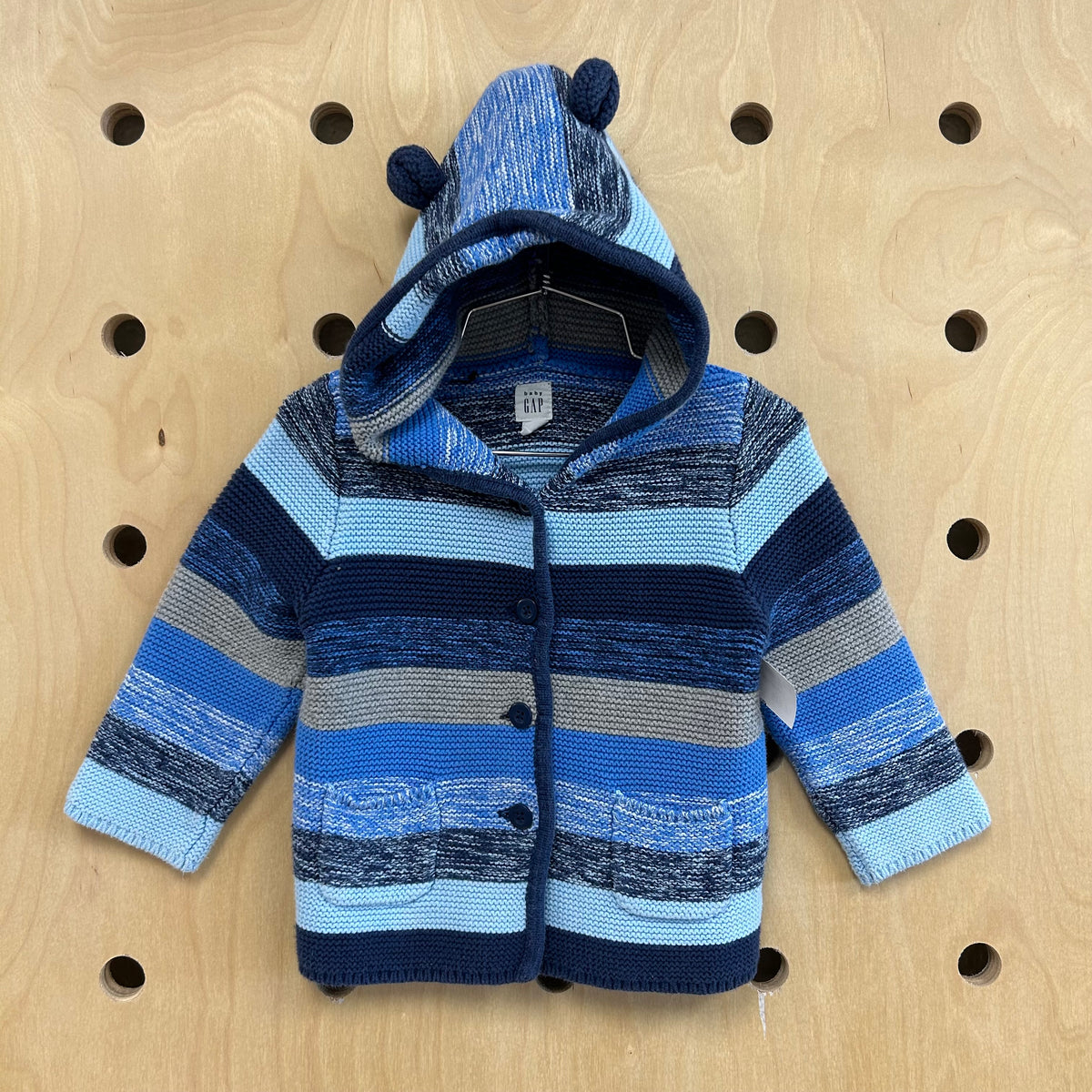 Blue Striped Bear Ears Hoodie Cardigan