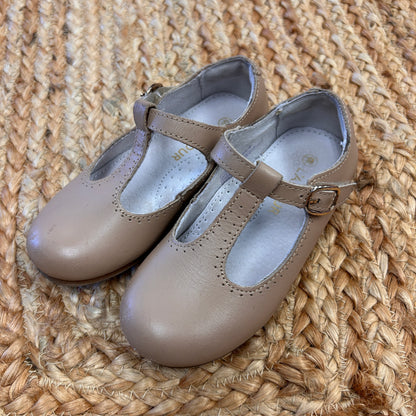 Elanor Beige T-Strap Flats