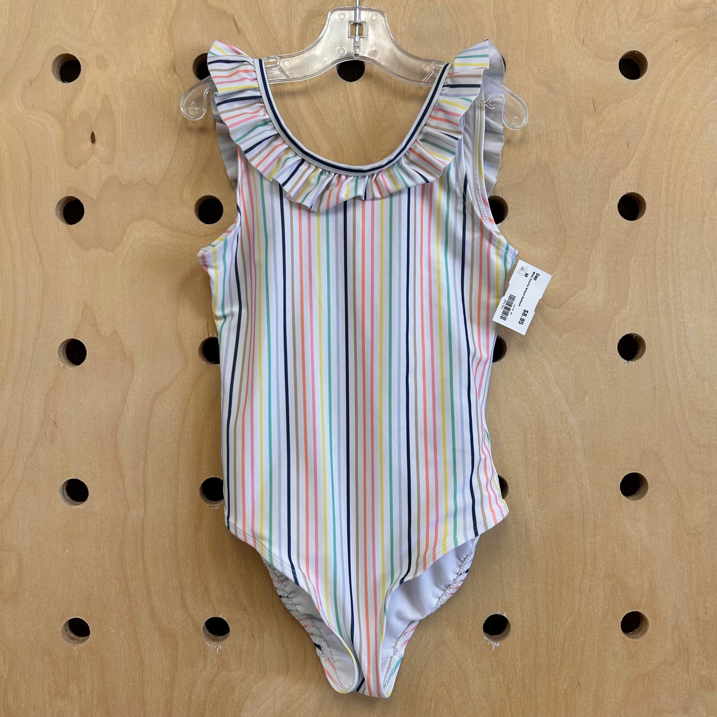 White Colorful Striped Swimsuit