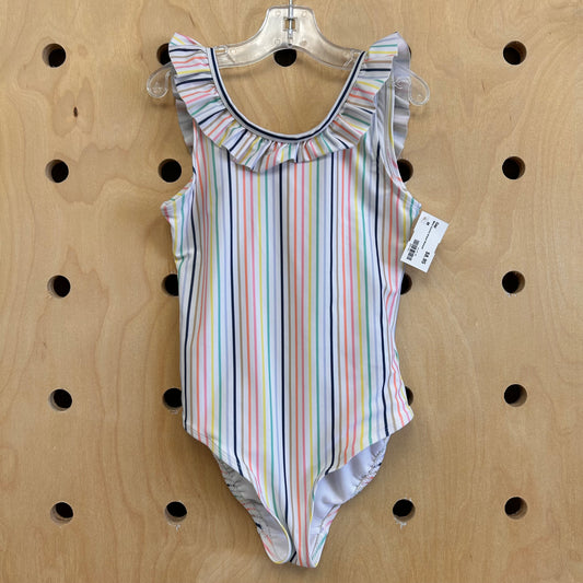 White Colorful Striped Swimsuit