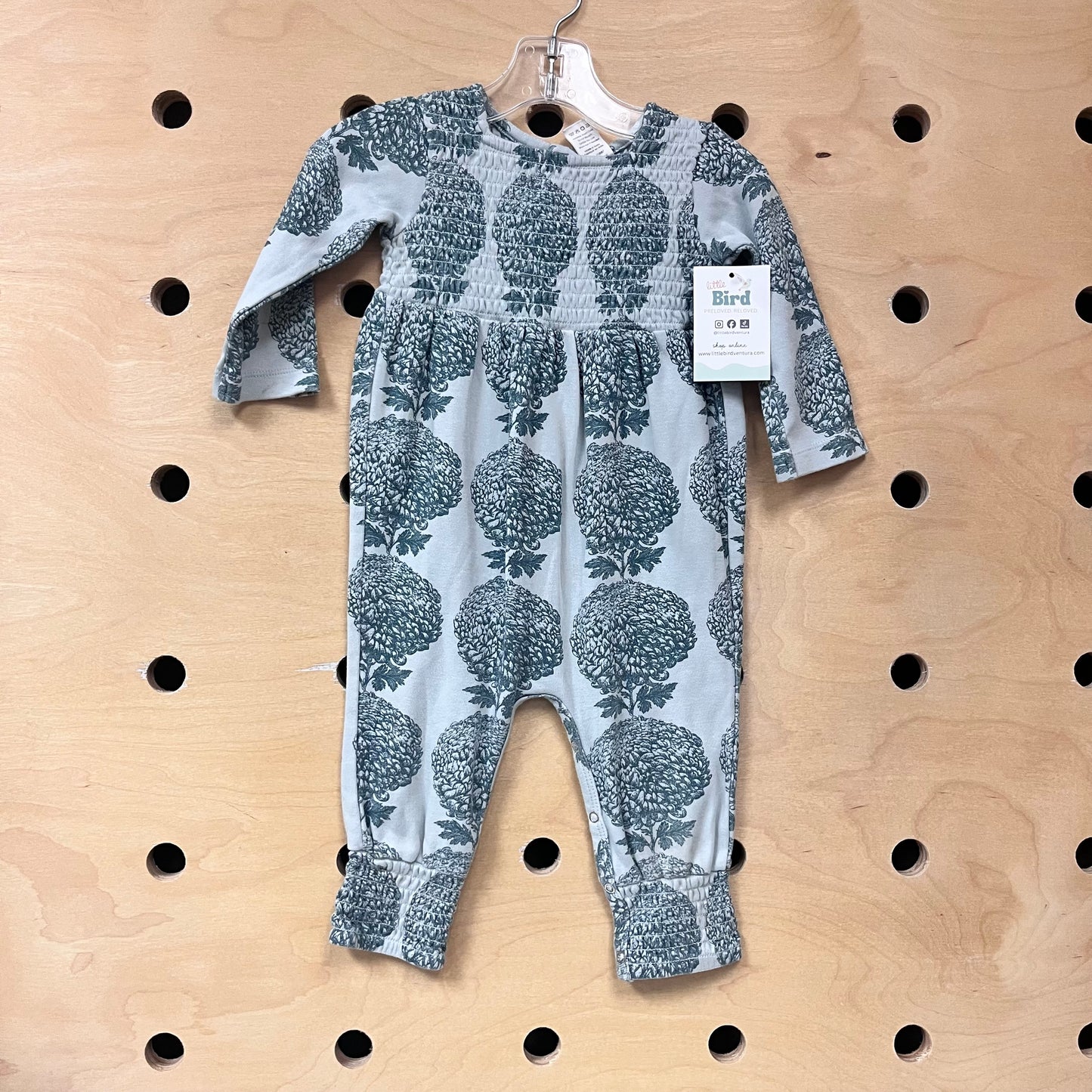 Organic Teal Trees Smocked Romper