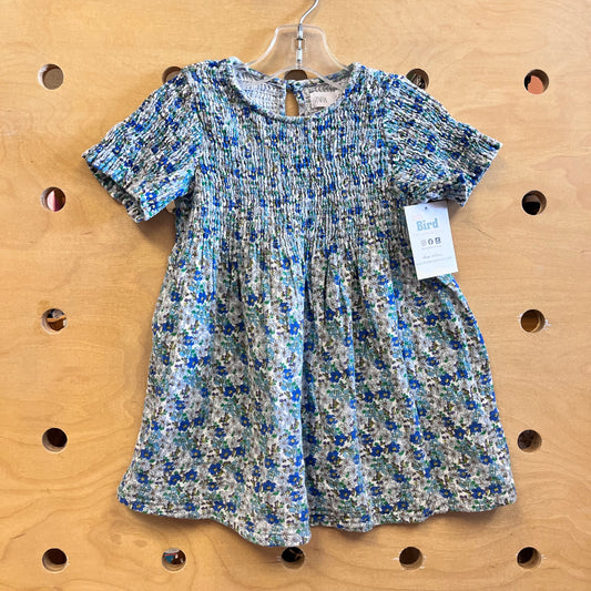 Blue Smocked Floral Dress