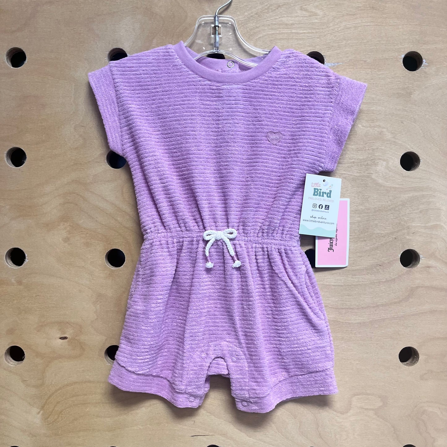 Purple Terry Heart Patch Romper NEW